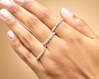 Sterling Silver Fidget Spinner Ring, Dainty Bead Ring, Minimalist Gift for Her