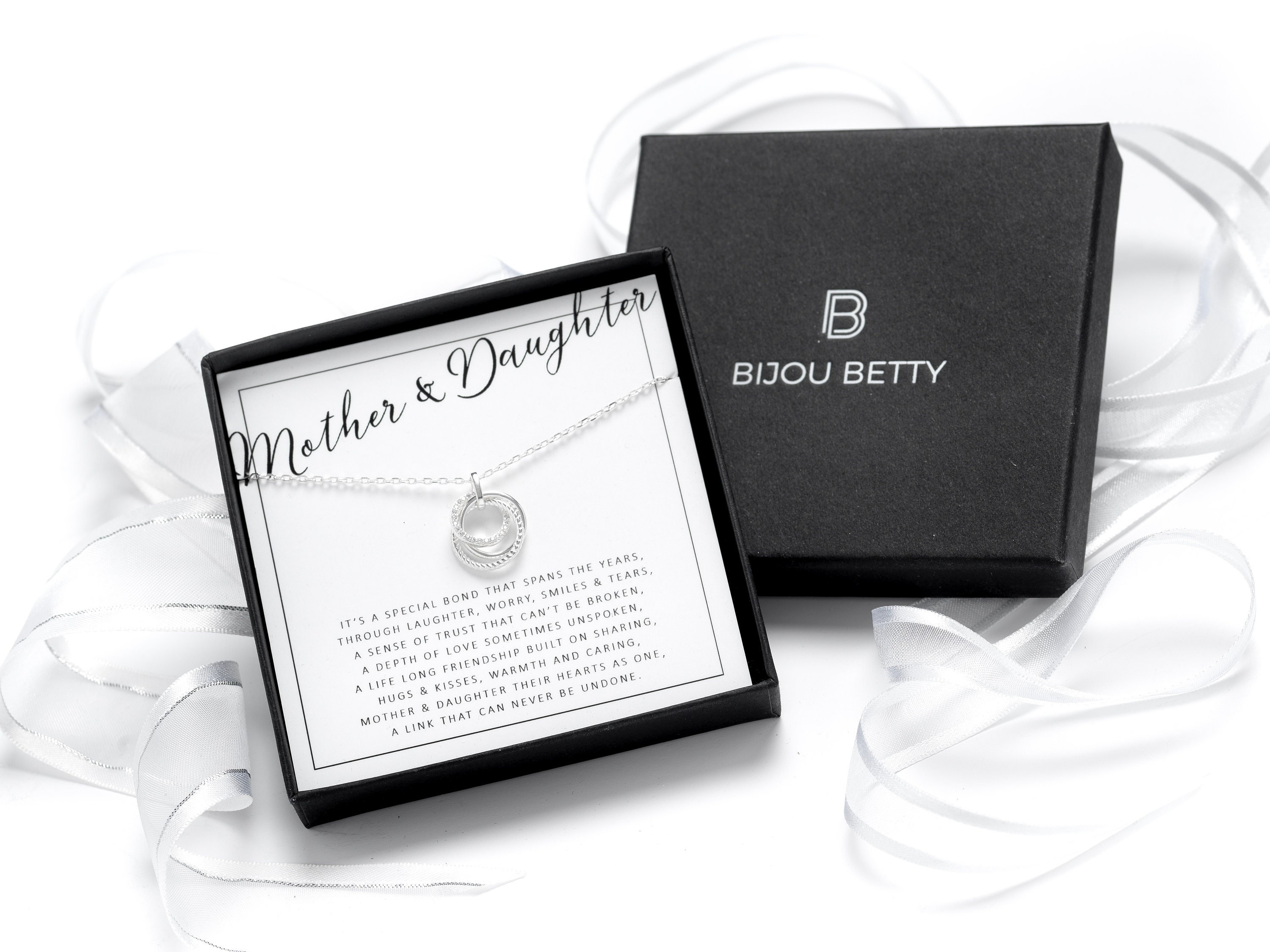 Mother Daughter Necklace Sterling Silver Gift 3 Rings CZ Keepsake Jewellery