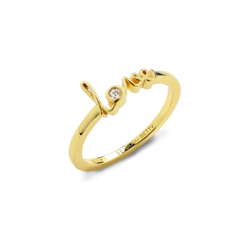 Graffiti Love Ring, Gold Script Love Ring, Stacking Ring, Self Love Ring, Dainty Love Ring, Love Word Ring, Gold Love Ring Promise Love Ring image 2