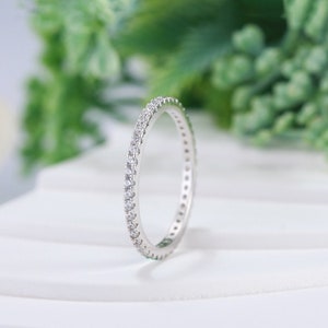 Dainty Thin 1.5 mm CZ Cubic Zirconia Minimalist Band Ring 925 Sterling Silver Stackable Eternity Bridal Wedding Anniversary Ring image 5