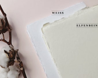 Postkarte – Handgeschöpftes Büttenpapier mit Baumwollhadern in Weiß oder Elfenbein, ca. 98 x 148 mm, 200g