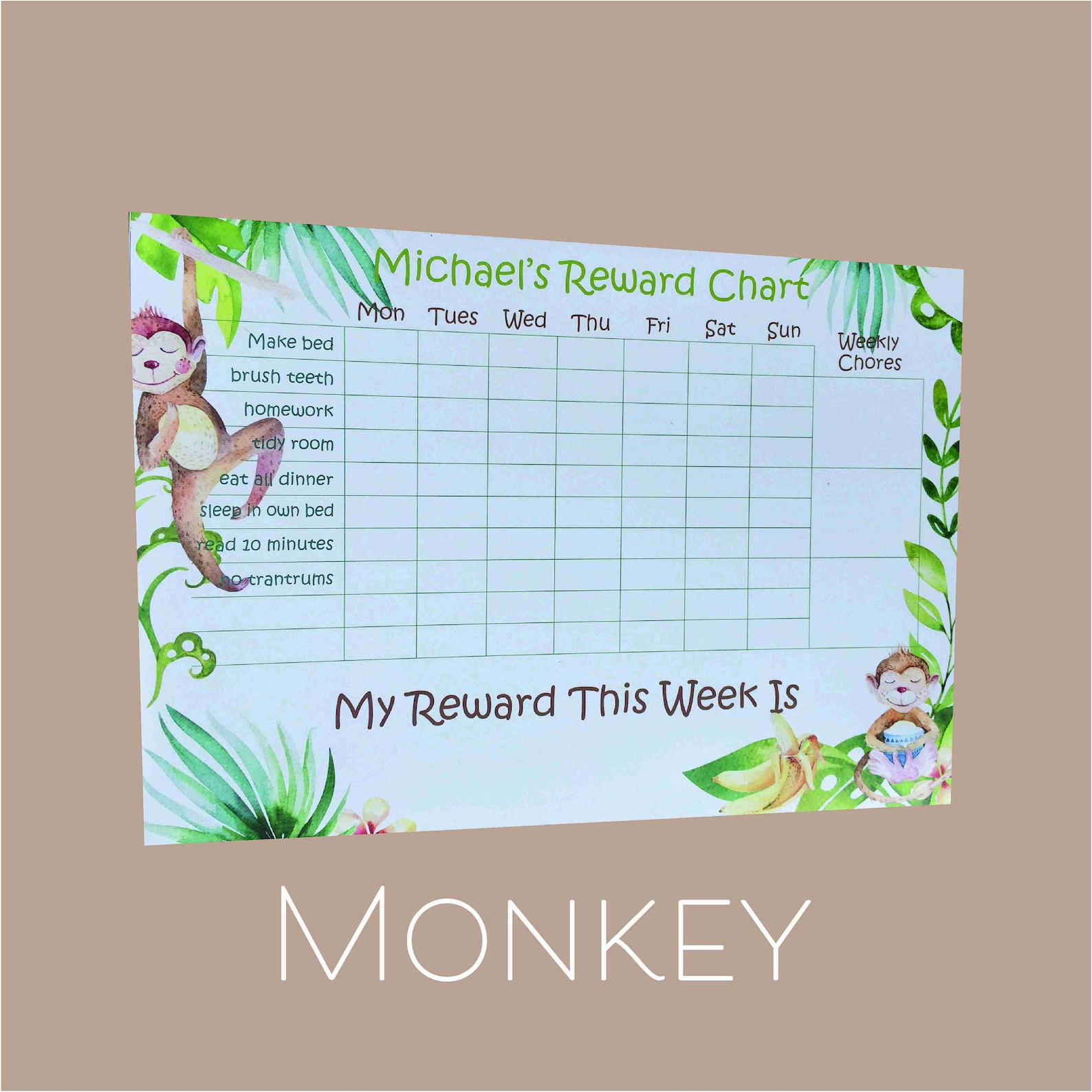 Printable Monkey Rewards Chart