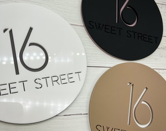 3D Round Large Number With Street Name Address Sign, House Number sign, Letterbox sign, Personalised Acrylic Laser Cut House Numbers