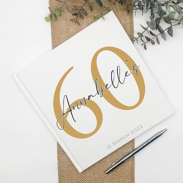 Birthday Guest book - Gold number, Birthday sign in book, custom guest book, instant photo booth book Square, Guest Book