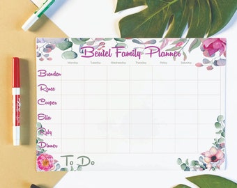 Personalised Family Planner - Flowers, A3 Magnetic Planner, Dry Erase Weekly Organizing