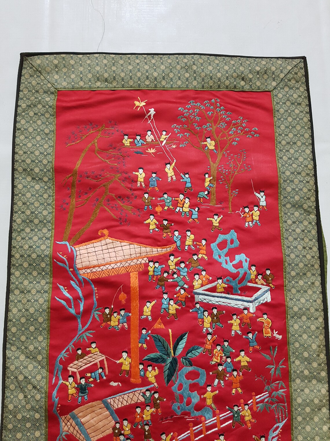 Antique Chinese Silk 100 Kids Hand Embroidered Wall Hanging Etsy