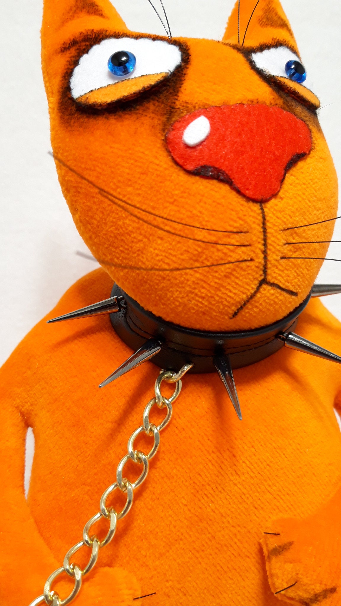 Plush red cat guard with collar on a chain soft textile toy Etsy