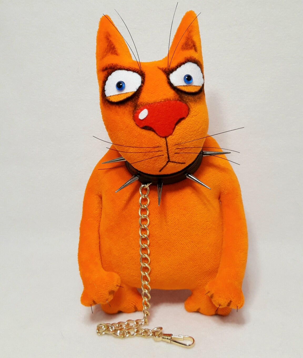 Plush red cat guard with collar on a chain soft textile toy Etsy