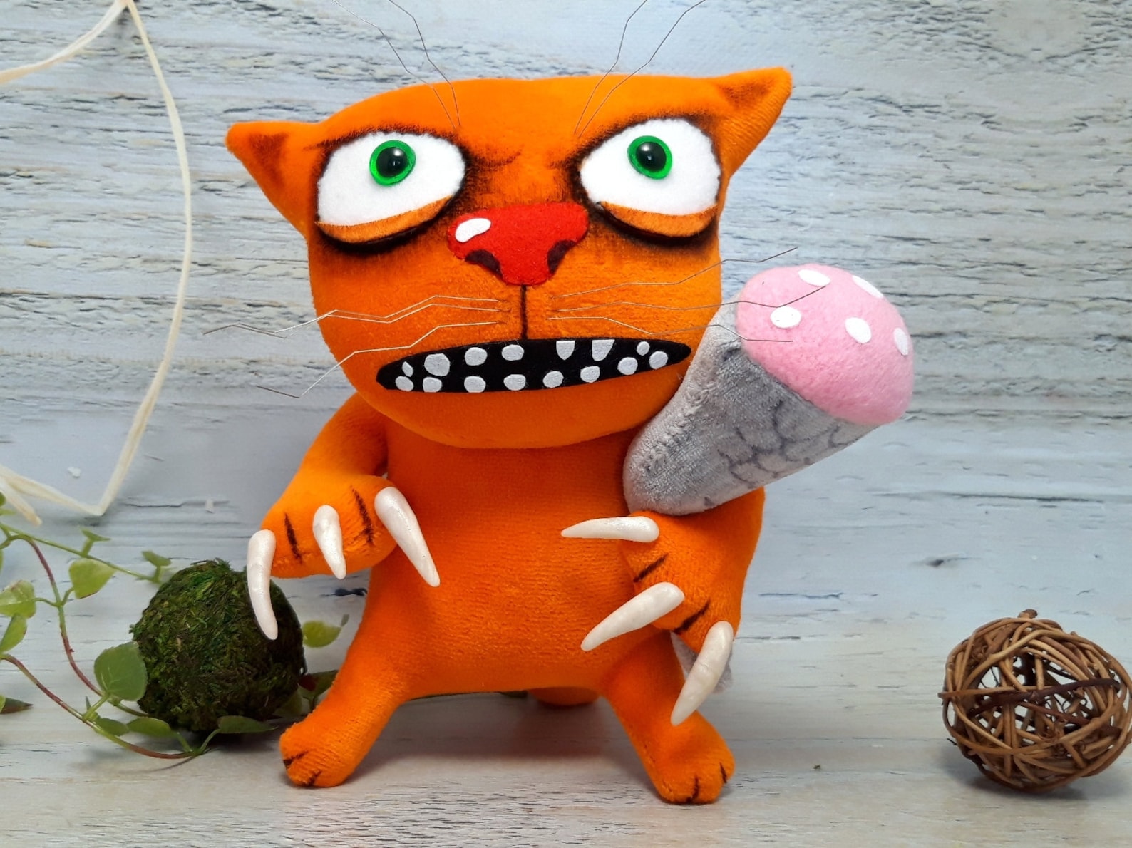 Plush stuffed red cat sausage fish soft toy cat cat lover Etsy