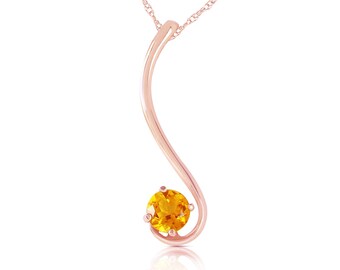 14k Solid Gold Natural Citrine Pendant Necklace, November Birthstone