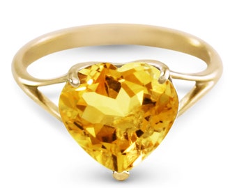 14k Solid Gold Natural Citrine Heart Shaped Ring, November Birthstone