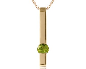 14k Solid Gold Natural Peridot Pendant Necklace