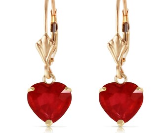 14k Solid Gold  Ruby Heart Shape Earrings