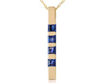 14k Solid Gold Sapphire Bar Pendant Necklace