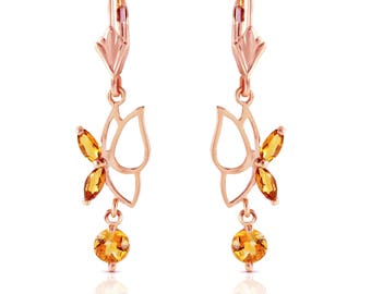 14k Solid Gold Natural Citrine Butterfly Earrings, November Birthstone