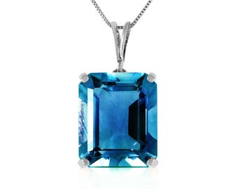 14k Solid Gold Natural Blue Topaz Pendant Necklace, November Birthstone