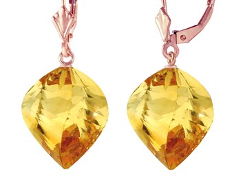 14k Solid Gold Natural Citrine Drop Earrings, November Birthstone