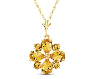 14k Gold Citrine Floral Necklace, Natural Citrine from South Africa, Floral Pendant Necklace, November Birthstone