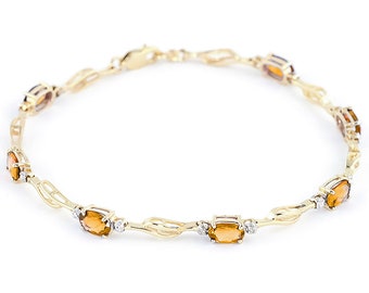 14k Solid Gold Natural Citrine & Diamond Tennis Bracelet, November Birthstone