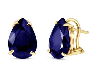 14k Solid Gold Natural Pear Cut Sapphire Clip On Earrings