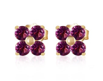 14k Solid Gold Natural Amethyst Stud Earrings