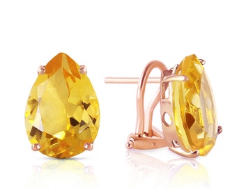 14k Solid Gold Natural Citrine Earrings, November Birthstone