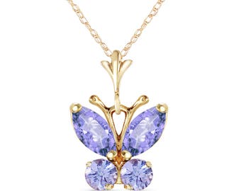 14k Solid Gold Tanzanite Butterfly Pendant Necklace