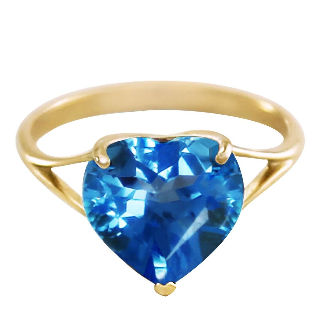 14k Solid Gold Heart Cut Blue Topaz Ring/november Birthstone, November ...