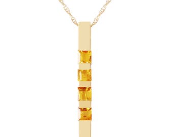 14k Solid Gold Natural Citrine Pendant Necklace, November Birthstone