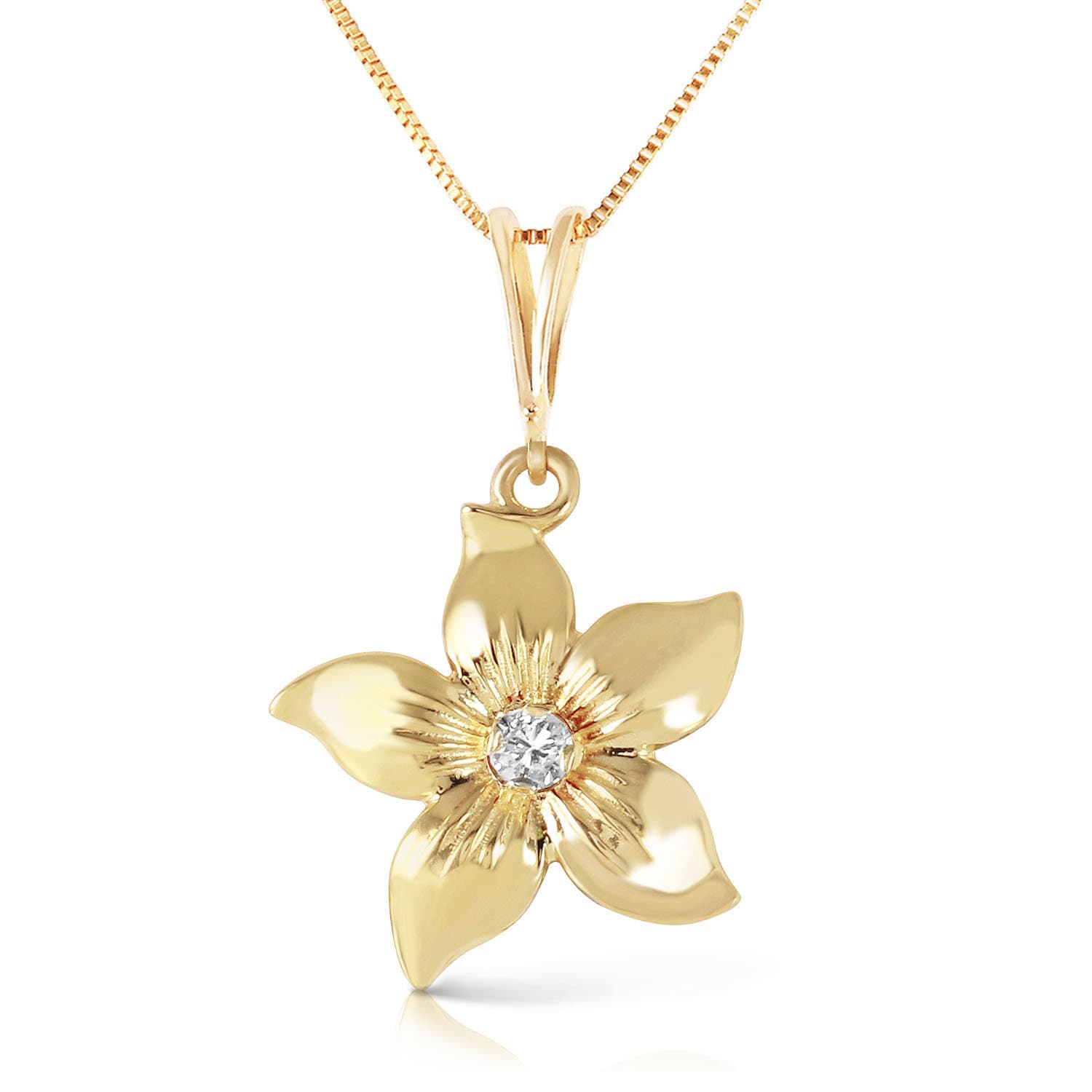 14k Solid Gold Flower Diamond Pendant Necklace - Etsy