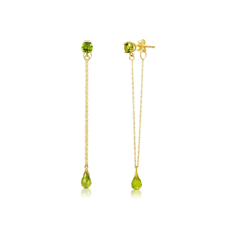 14k Solid Gold Chandelier Earring w 3.15 ctw Natural Non Treated Peridot Green Gemstone August Birthstone Bridesmaids Birthday Valentines