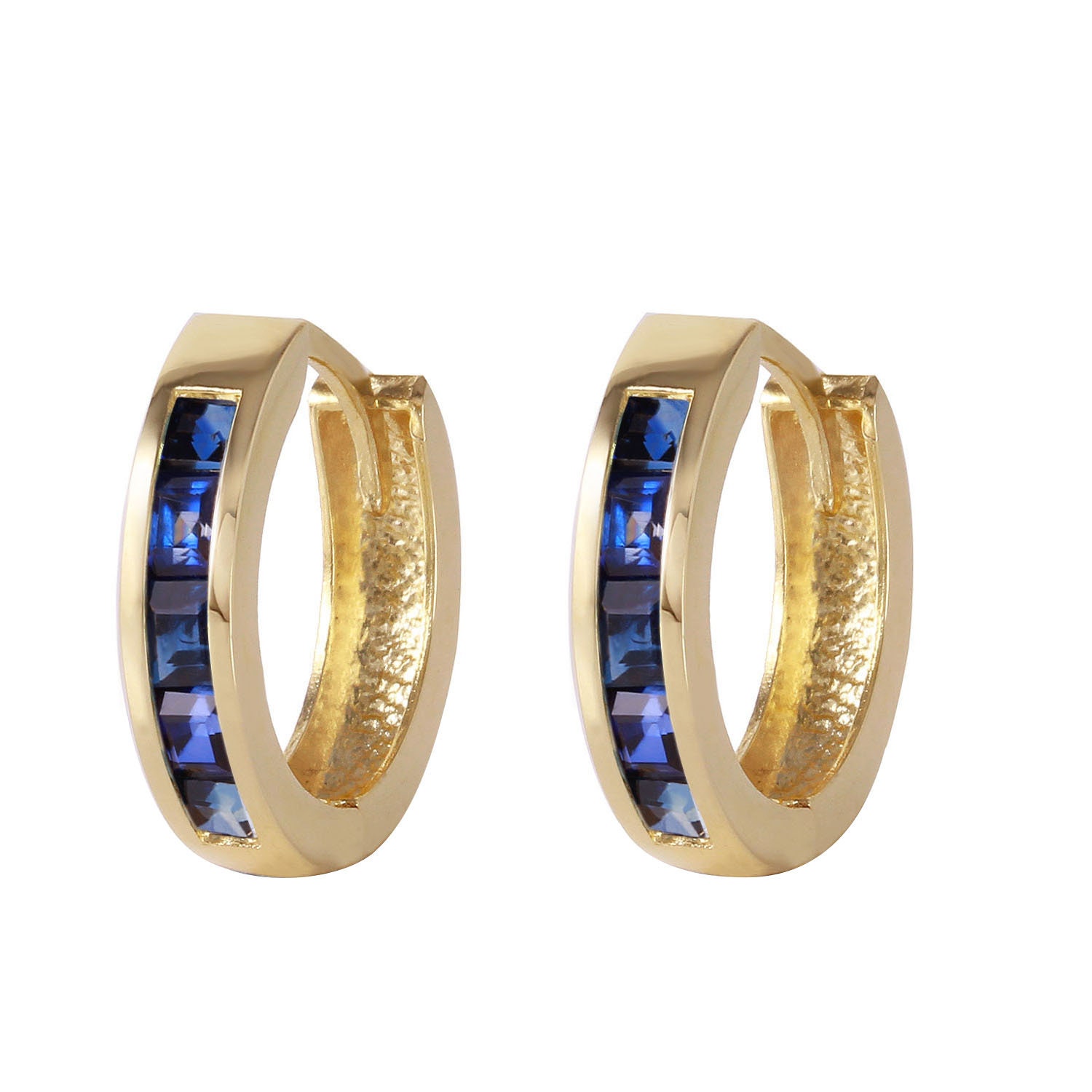 Pendientes de aro de zafiro de oro macizo de 14k Etsy España