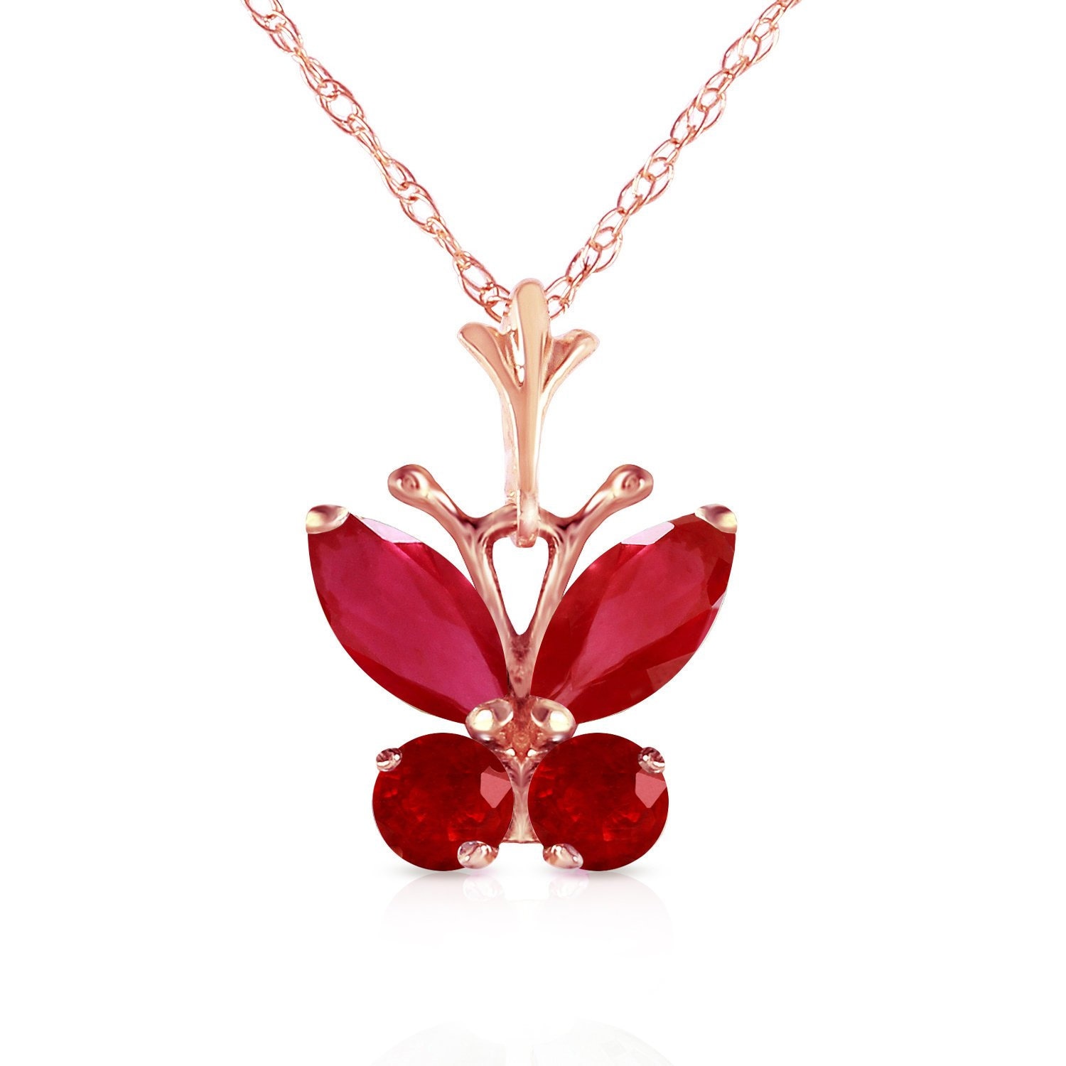 July and January Birthstone - Red Ruby Double Butterflies Design Crystal  Pendant and CZ stones - with 18