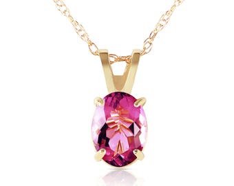 14k Solid Gold Natural Pink Topaz Pendant Necklace