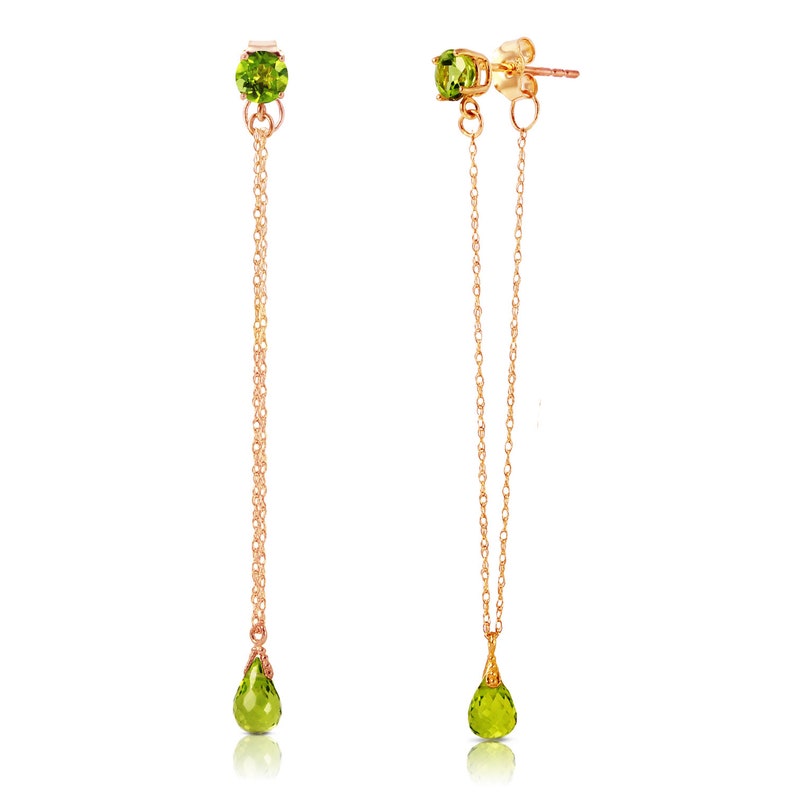 14k Solid Gold Chandelier Earring w 3.15 ctw Natural Non Treated Peridot Green Gemstone August Birthstone Bridesmaids Birthday Valentines