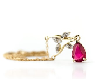 14k Solid Gold Rubin & Diamant Anhänger Halskette