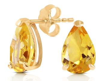 14k Gold Natural Citrine Stud Earrings, November Birthstone