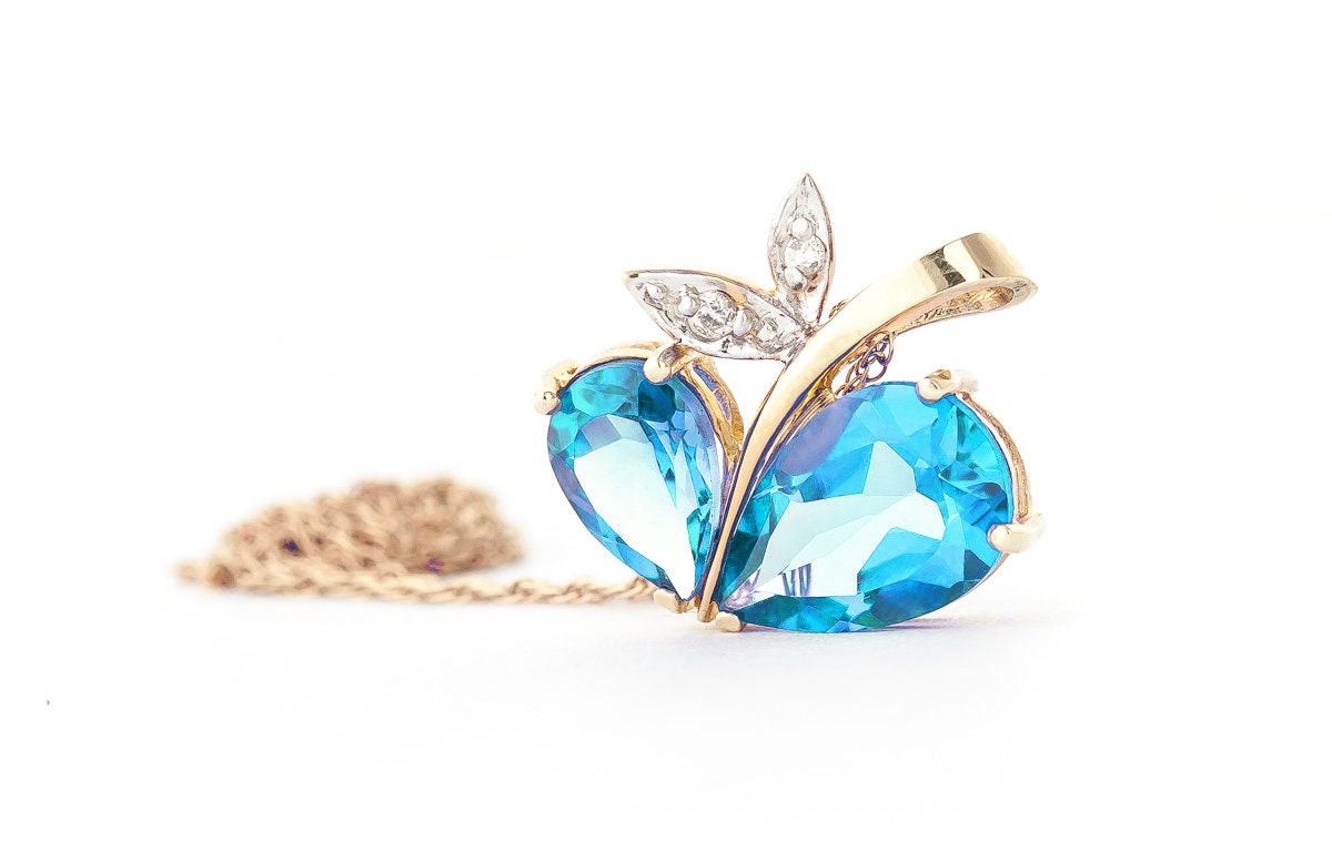 Gold and Blue Topaz Butterfly Pendant Necklace Blue Topaz