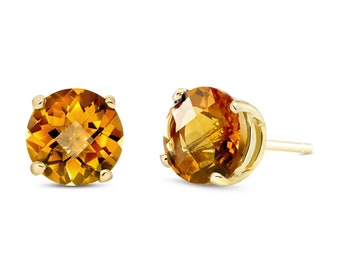 14k Gold Natural Citrine Stud Earrings, November Birthstone
