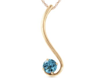 14k Solid Gold Natural Blue Topaz Pendant Necklace/November Birthstone, November Birthstone