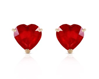 14k Ruby Heart Stud Earrings, Red Ruby Stud Earrings, Gold Ruby Stud Earrings, July Birthstone, Ruby Heart Earrings