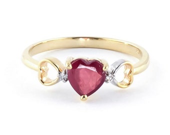 14k Solid Gold Ruby & Diamond Heart Ring