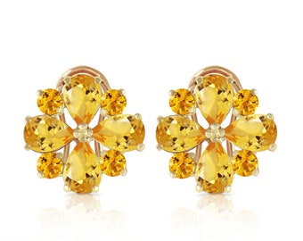 14k Solid Gold Natural Citrine Clip-on Earrings, November Birthstone, Floral Citrine Earrings