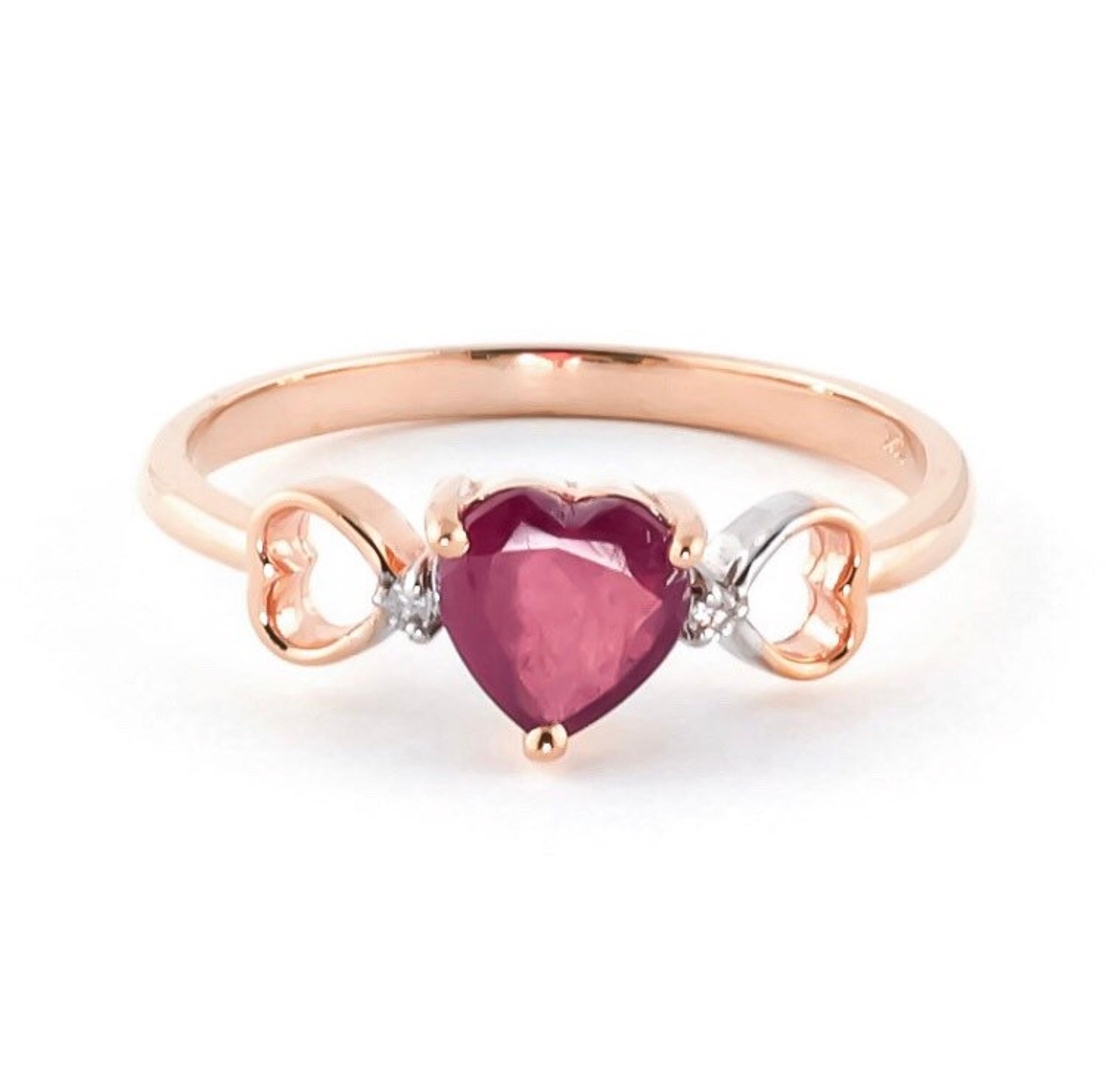 14k Solid Gold Ruby & Diamond Heart Ring - Etsy