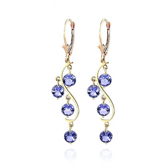 14k Solid Gold Natural Tanzanite Chandelier Earrings - Etsy