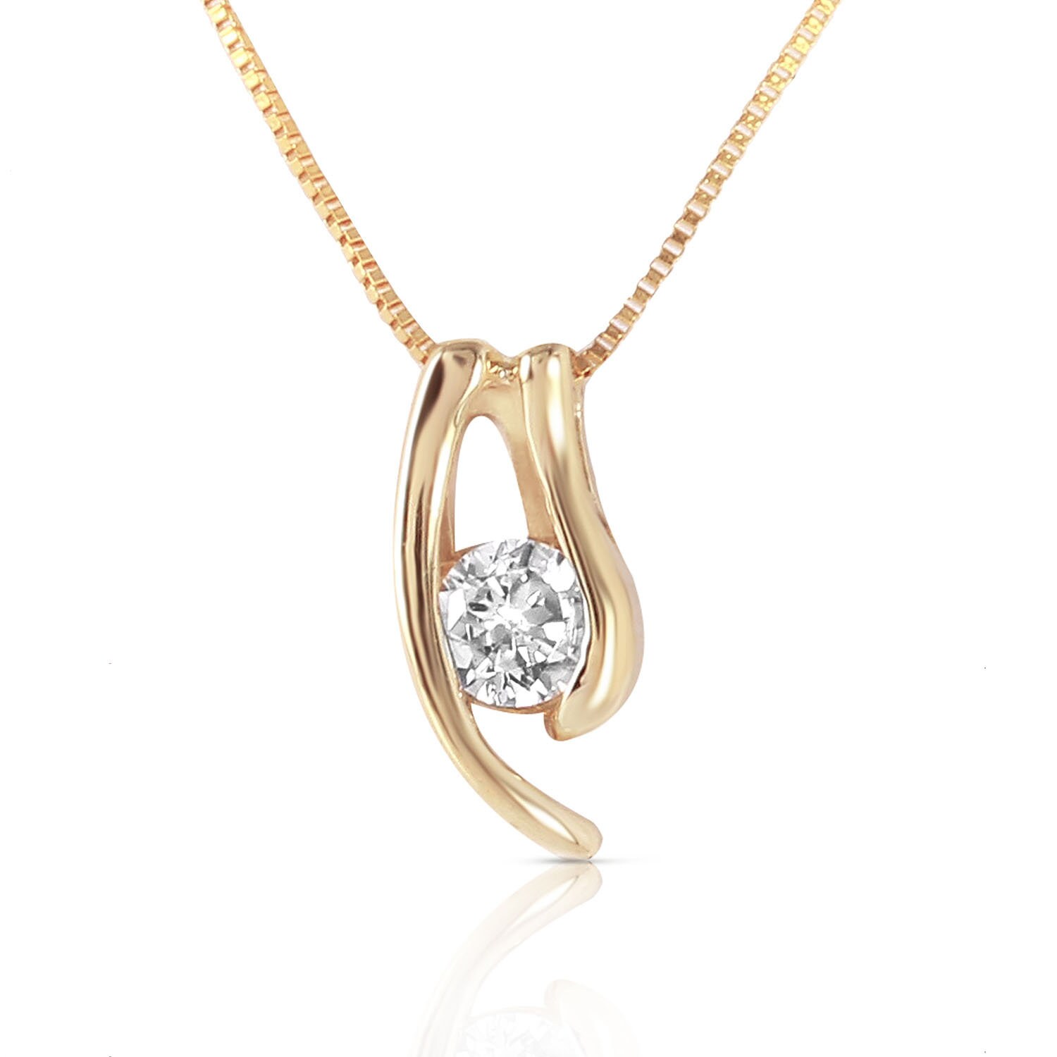 14k Solid Gold Round Cut Diamond Pendant Necklace Etsy