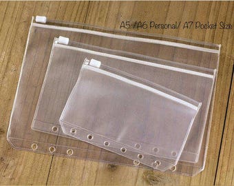 Filofax Style PVC Pouch, Receipts, Card Holder Zipper Pouch 3 Sizes A5, Personal/A6, Pocket/A7