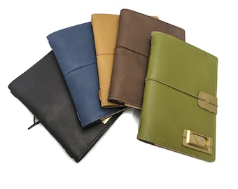 Passport Size Travelers Notebook with Pockets, Unique Design, Handmade, 100% Genuine Leather