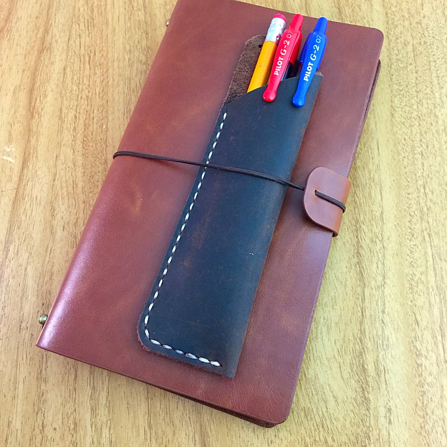 Leather Pen Pencil Holder Case for Travelers Notebook Planner Etsy