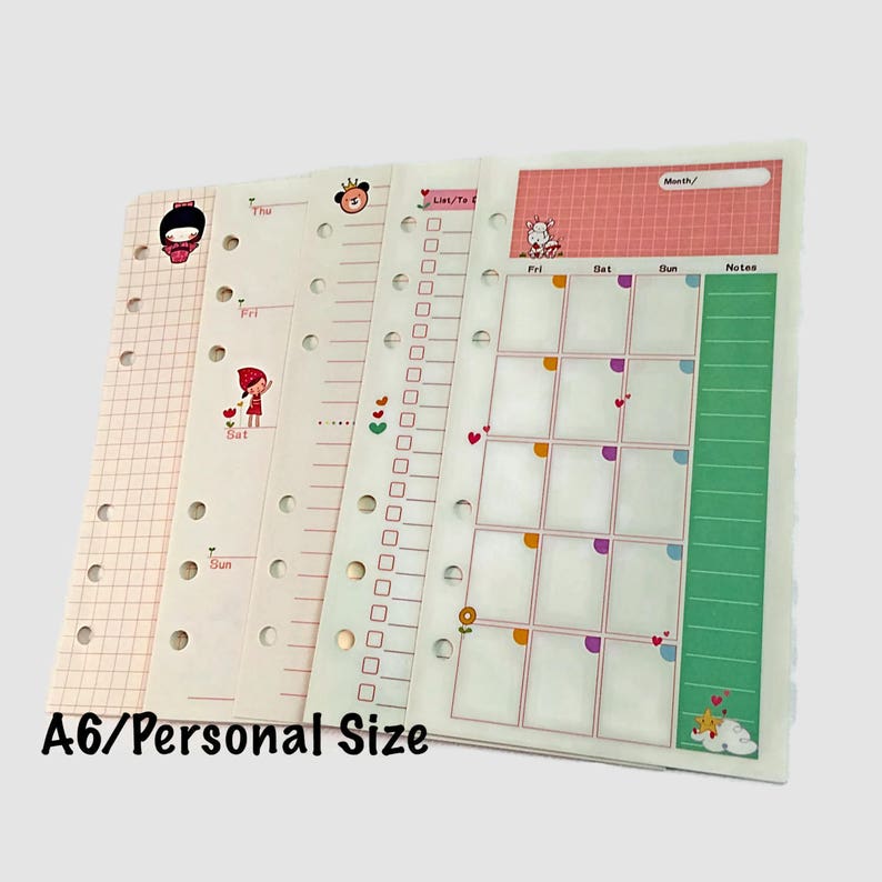 PERSONAL SIZE PRINTED Planner Inserts A6 Medium Etsy